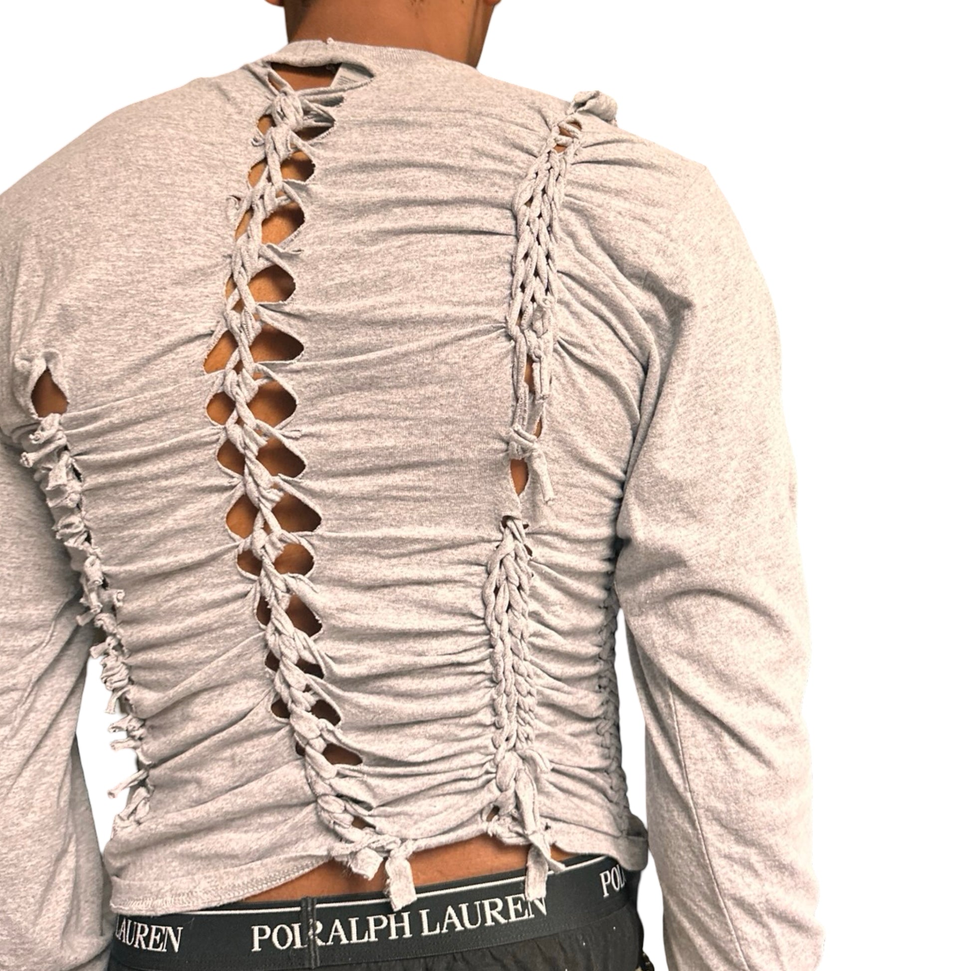 ASTROBOI x Gildan 'Neutral' Gray Braided Twist Long Sleeve T-Shirt -  back 