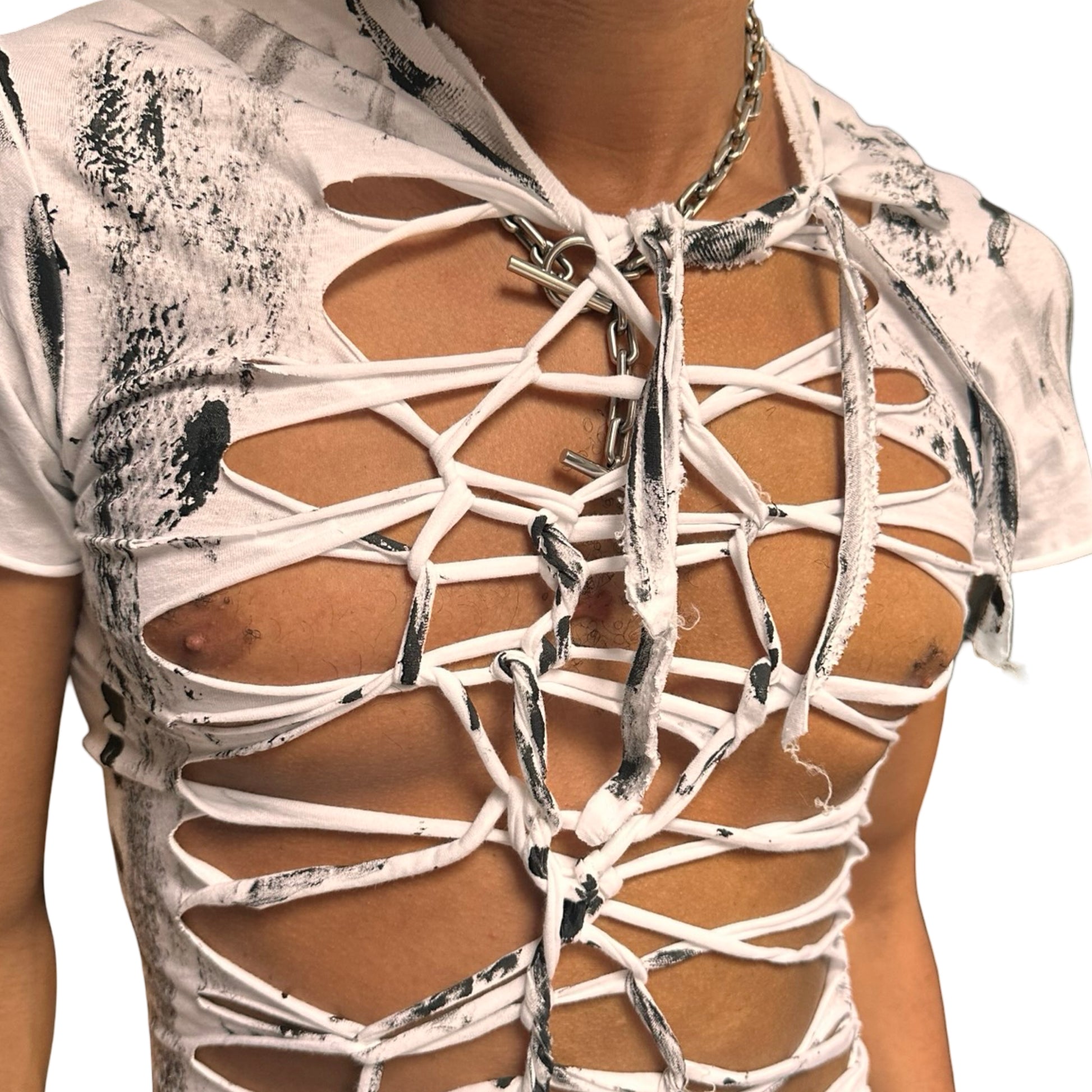 ASTROBOI x Gildan 'Slither' White/Black Snake Print Braided T-Shirt – front close up