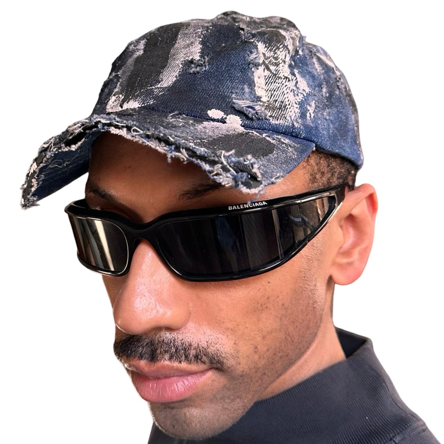 ASTROBOI* DISTRESSED HALF VISOR BLUE DENIM PAINTED HAT