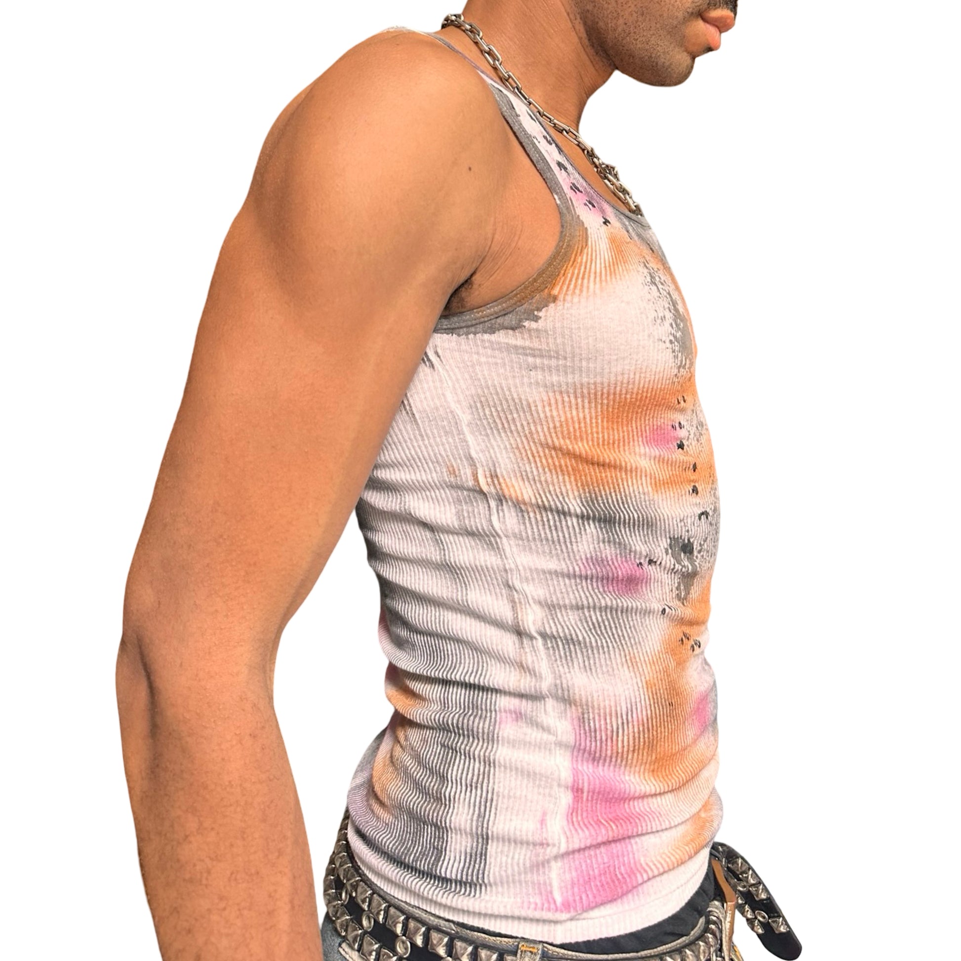 ASTROBOI* x Hanes 'Mars' White Ribbed Pink/Orange/Black Graphic Print Tank Top – right