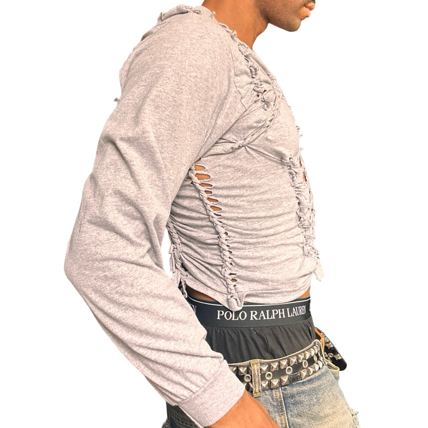 ASTROBOI x Gildan 'Neutral' Gray Braided Twist Long Sleeve T-Shirt -  right 