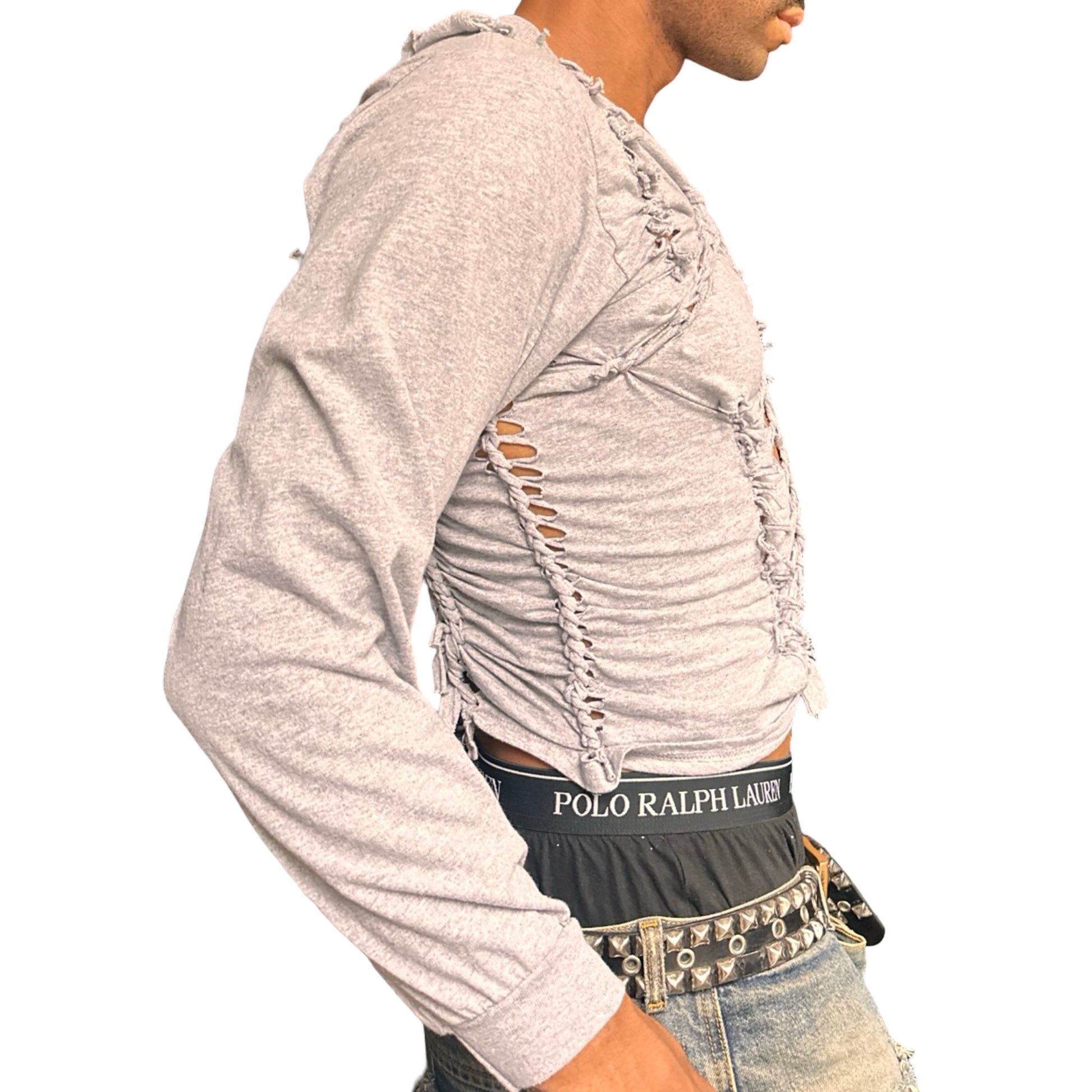 ASTROBOI x Gildan 'Neutral' Gray Braided Twist Long Sleeve T-Shirt -  right 