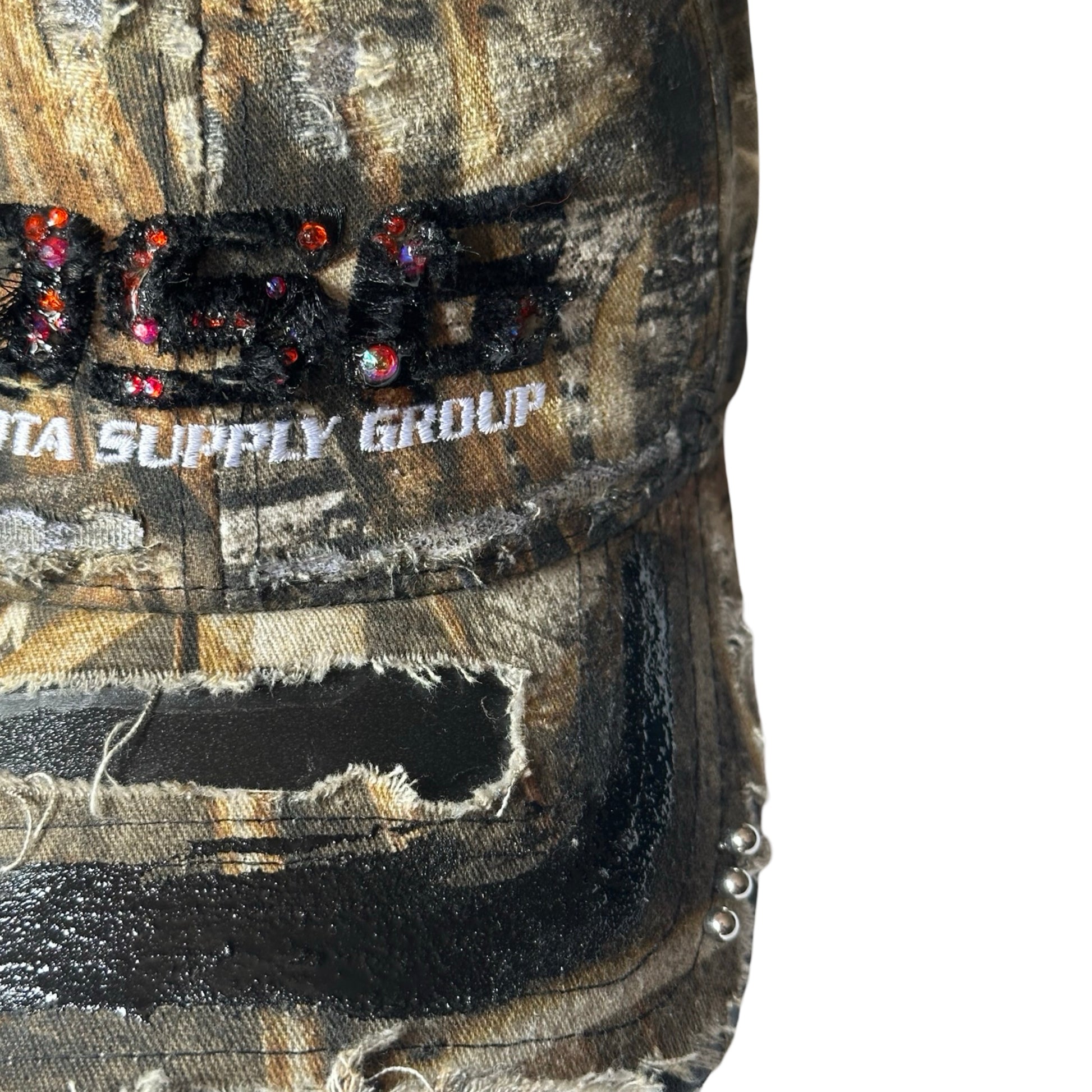 ASTROBOI* 'DSG' Brown Camouflage Pierced Rhinestone Hat - flat close up 2
