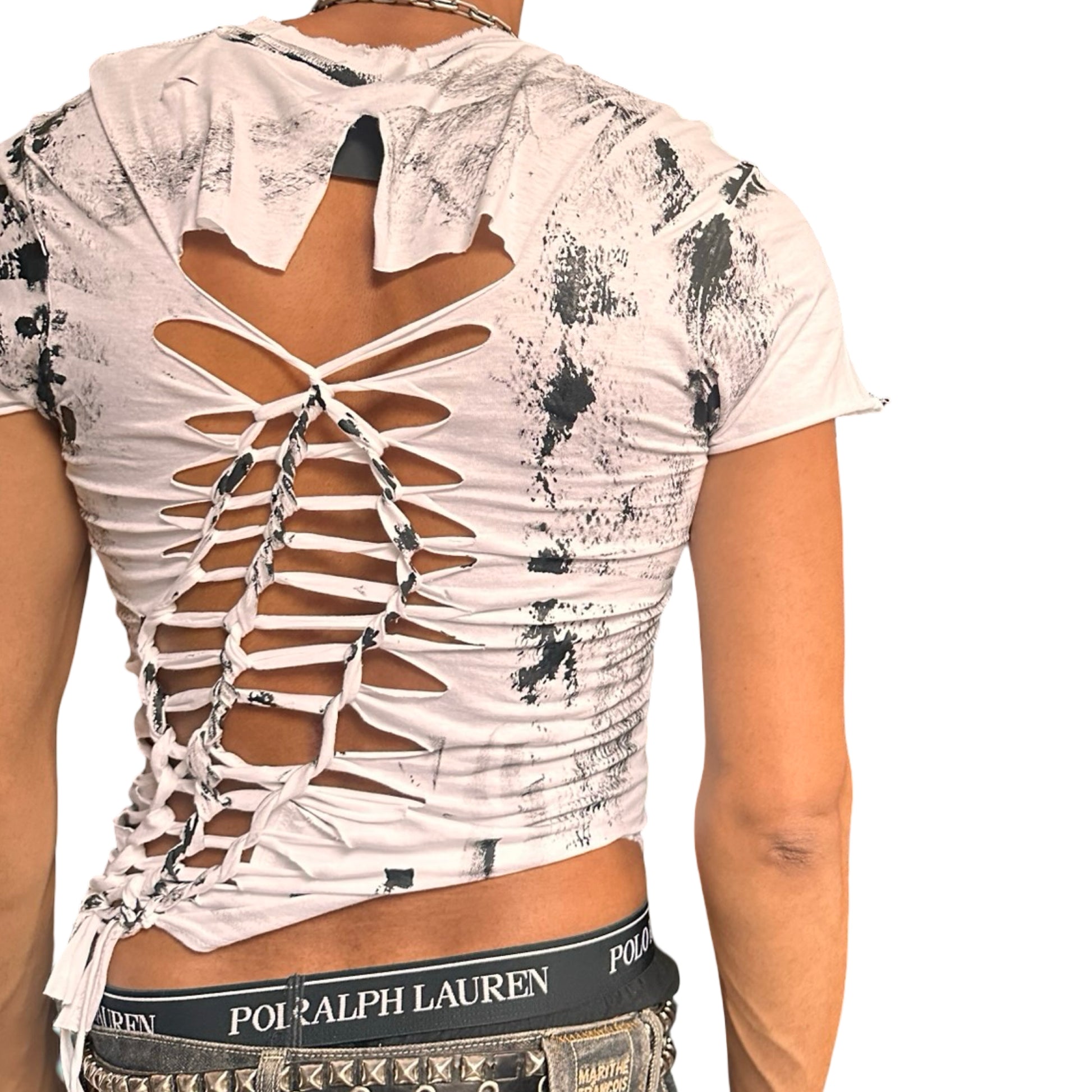 ASTROBOI x Gildan 'Slither' White/Black Snake Print Braided T-Shirt – back 