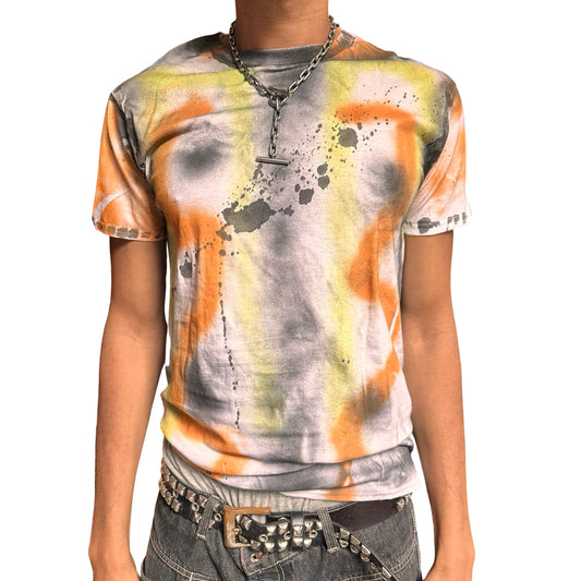 ASTROBOI x Gildan 'Orange Haze' White Multicolored Painted Graphic T-Shirt – front 