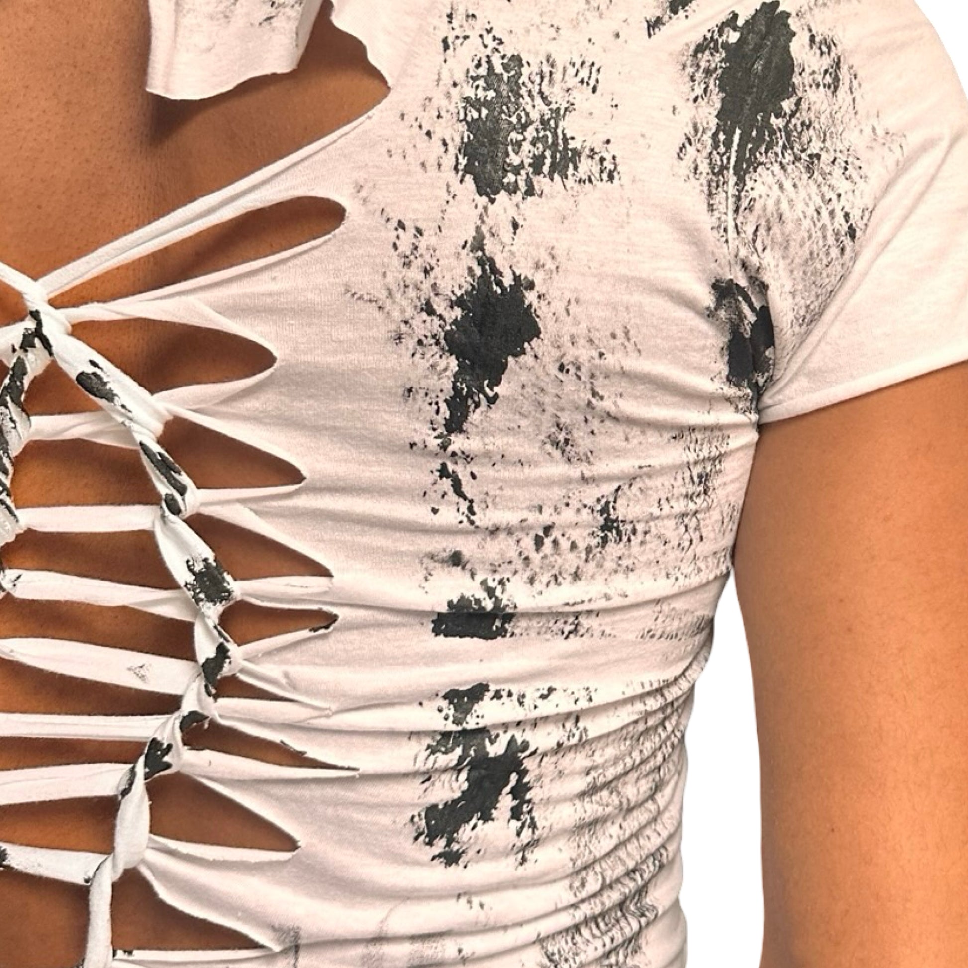 ASTROBOI x Gildan 'Slither' White/Black Snake Print Braided T-Shirt – back detail 