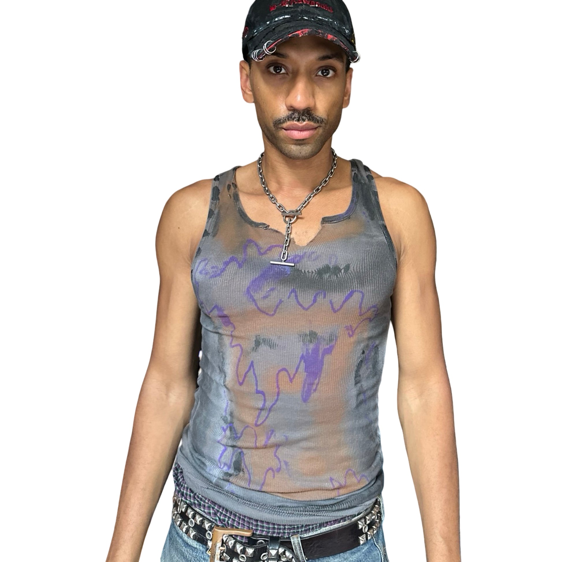 ASTROBOI* x Gildan 'Graffiti' Gray Graphic Print Tank Top -  overview 