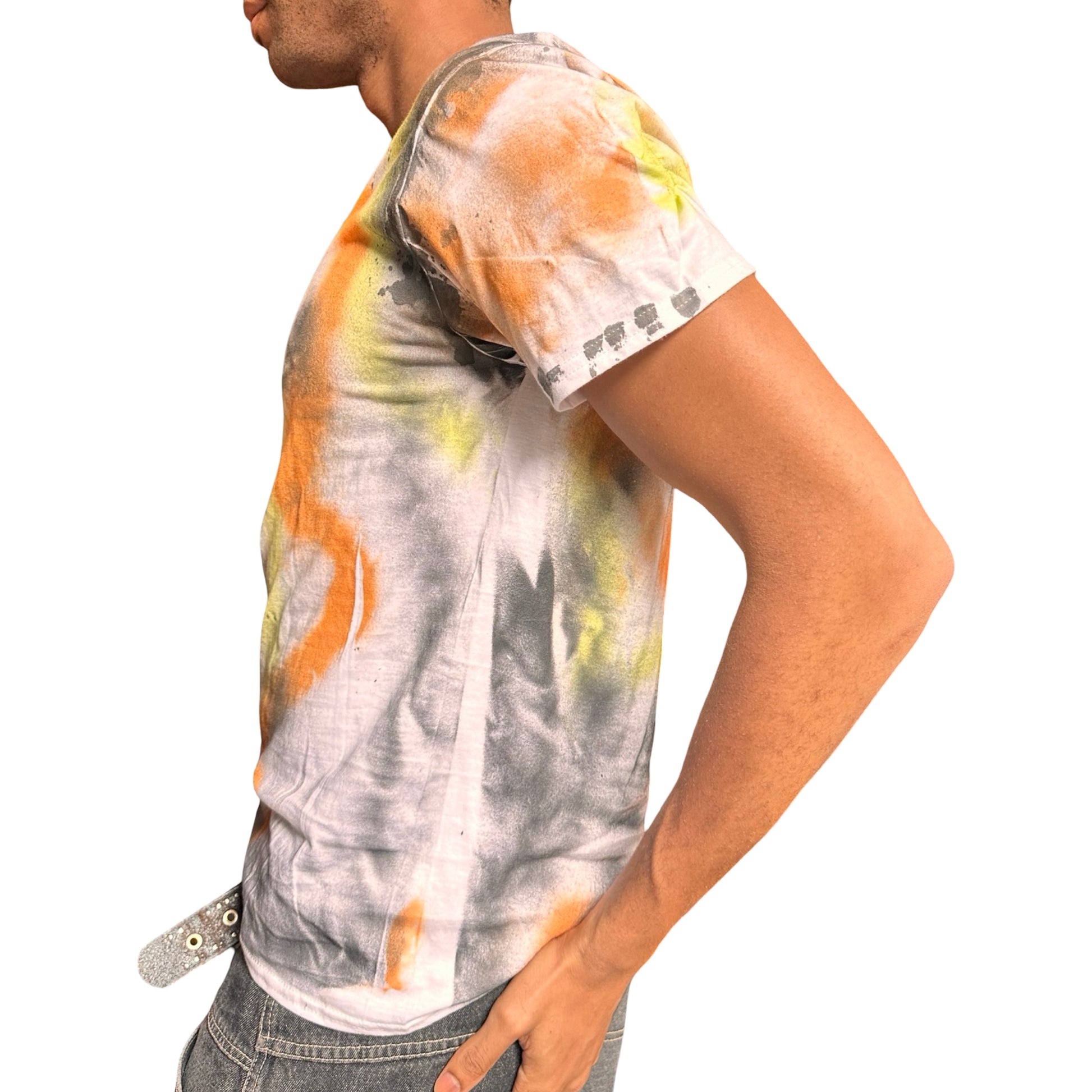ASTROBOI x Gildan 'Orange Haze' White Multicolored Painted Graphic T-Shirt – left 