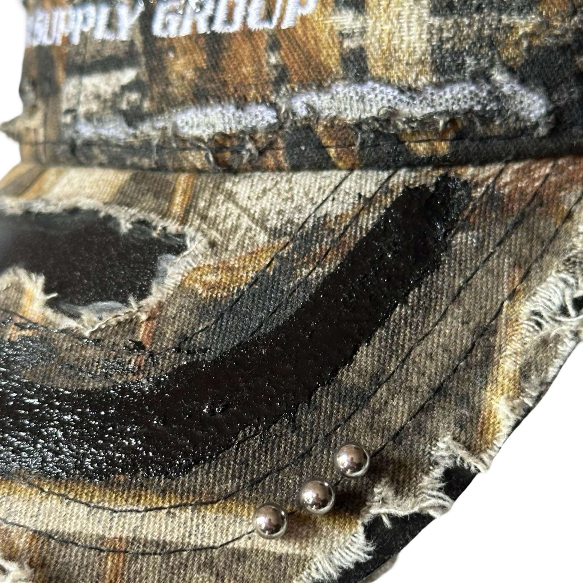 ASTROBOI* 'DSG' Brown Camouflage Pierced Rhinestone Hat - piercings 2