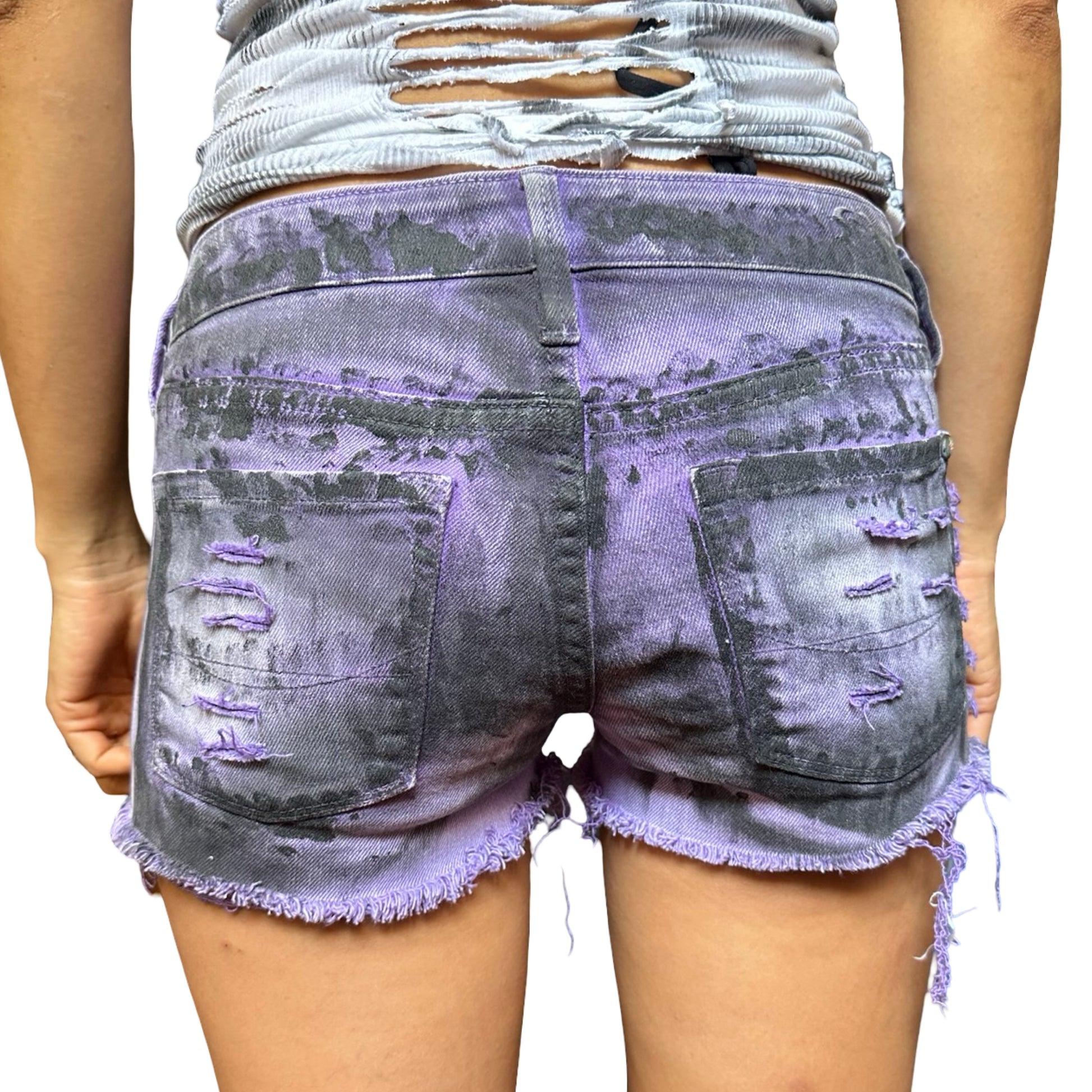 ASTROBOI* Women's Purple & Black Y2K Grunge Denim Shorts –  back 
