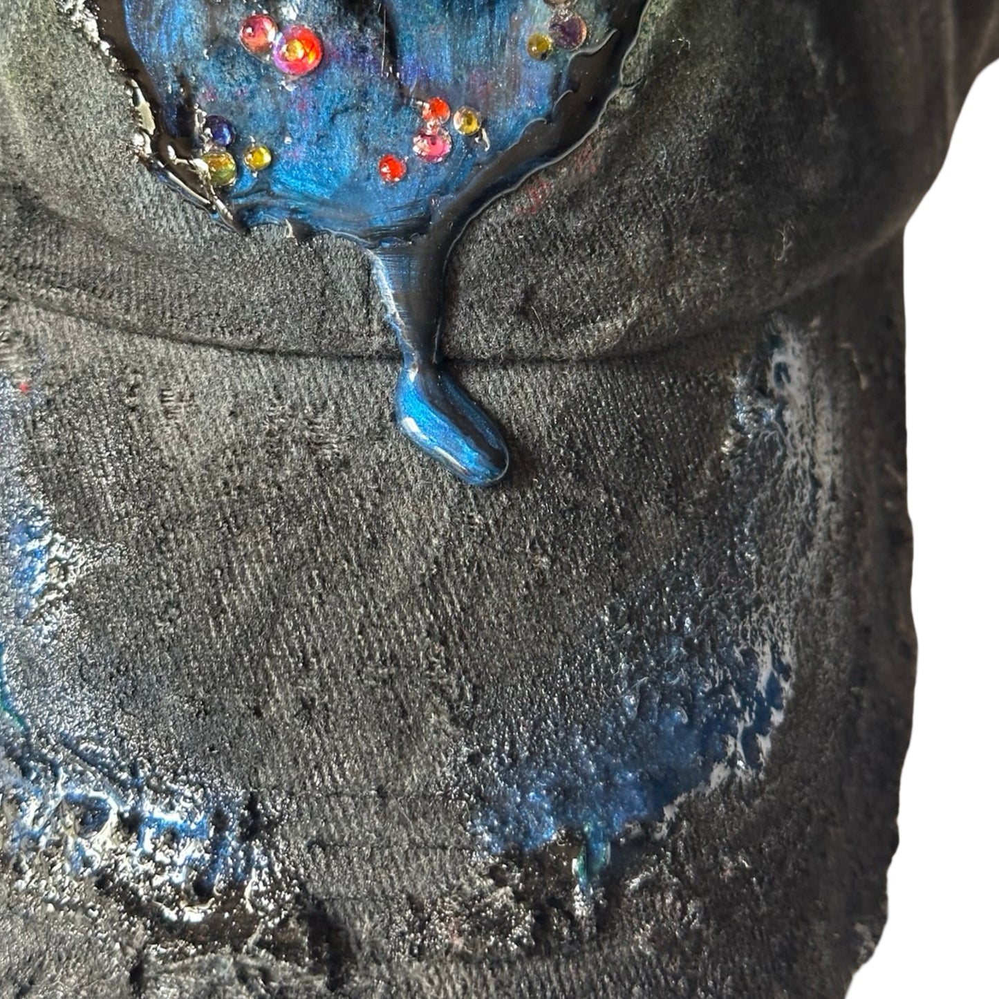 ASTROBOI* 'Enchanted' Black Distressed Rhinestone Resin Hat - detail visor 