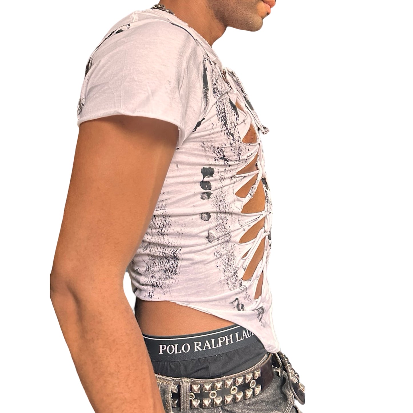 ASTROBOI x Gildan 'Slither' White/Black Snake Print Braided T-Shirt – right 