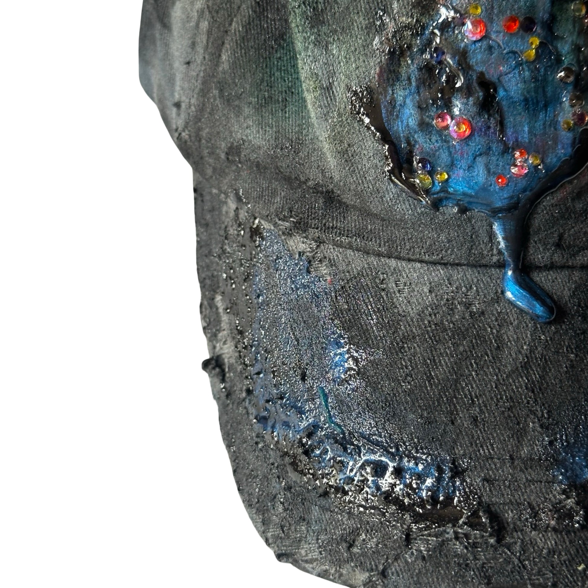 ASTROBOI* 'Enchanted' Black Distressed Rhinestone Resin Hat - flat left 
