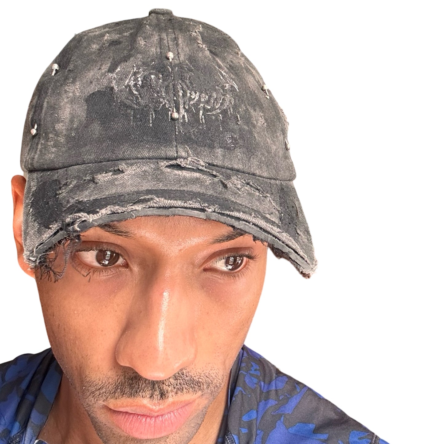 ASTROBOI 'Indie 300' Black Distressed Pierced Half Visor Hat* - front 