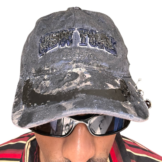 ASTROBOI* 'Zypher' NYC Distressed Metallic Resin Navy Hat - front 