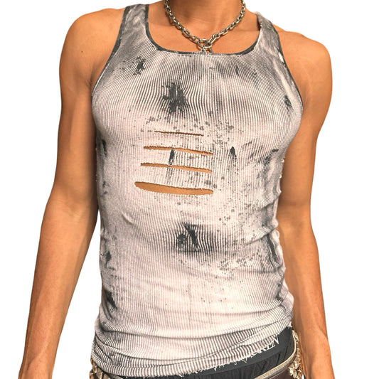 ASTROBOI* x Hanes 'Hero' White Ribbed Black Graphic Print Tank Top - front 