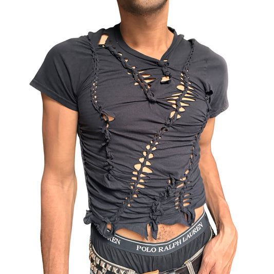 ASTROBOI* x Hanes 'Coal' Black Braided Twist T-Shirt - front 