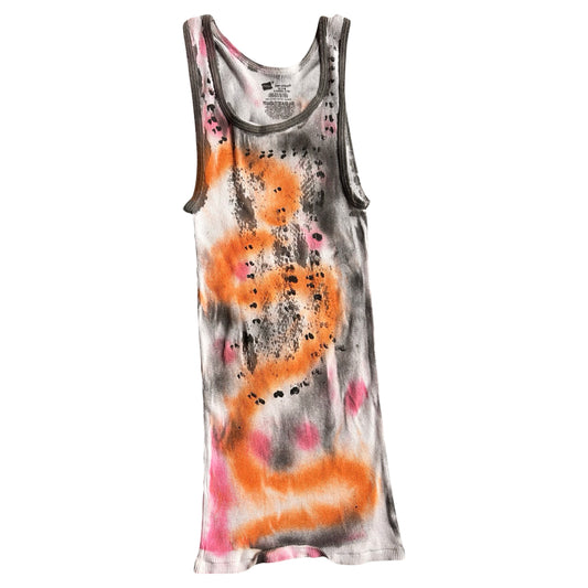 ASTROBOI* x Hanes 'Mars' White Ribbed Pink/Orange/Black Graphic Print Tank Top – flat front