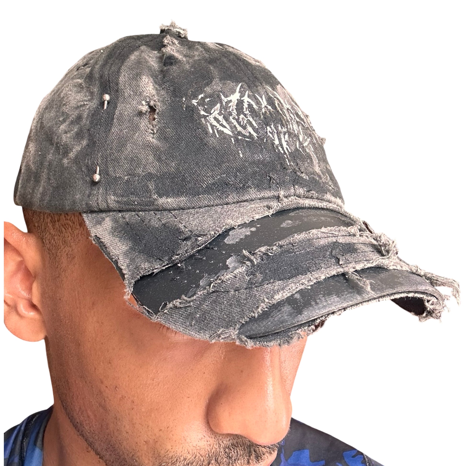 ASTROBOI* 'Indie Grunge' Black Distressed Hat -  front right 