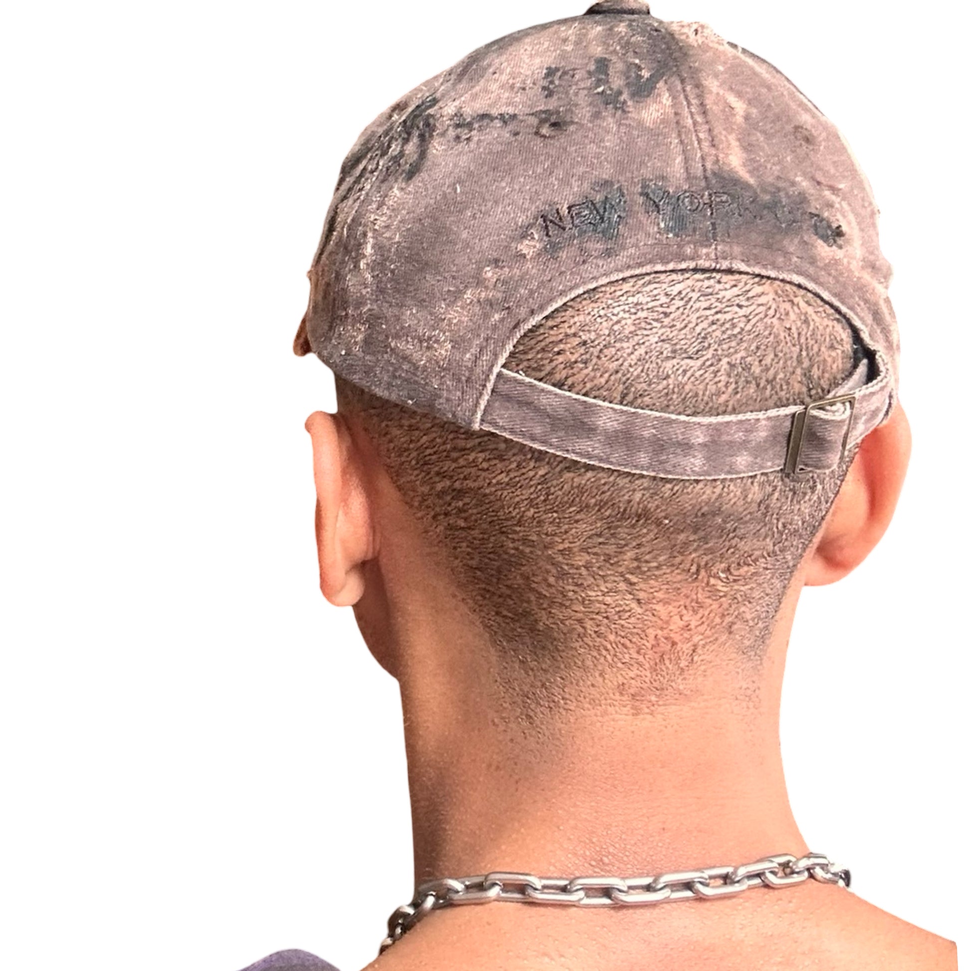 ASTROBOI* NEW YORK 'Soil' Brown & Black Distressed Pierced Hat - back 