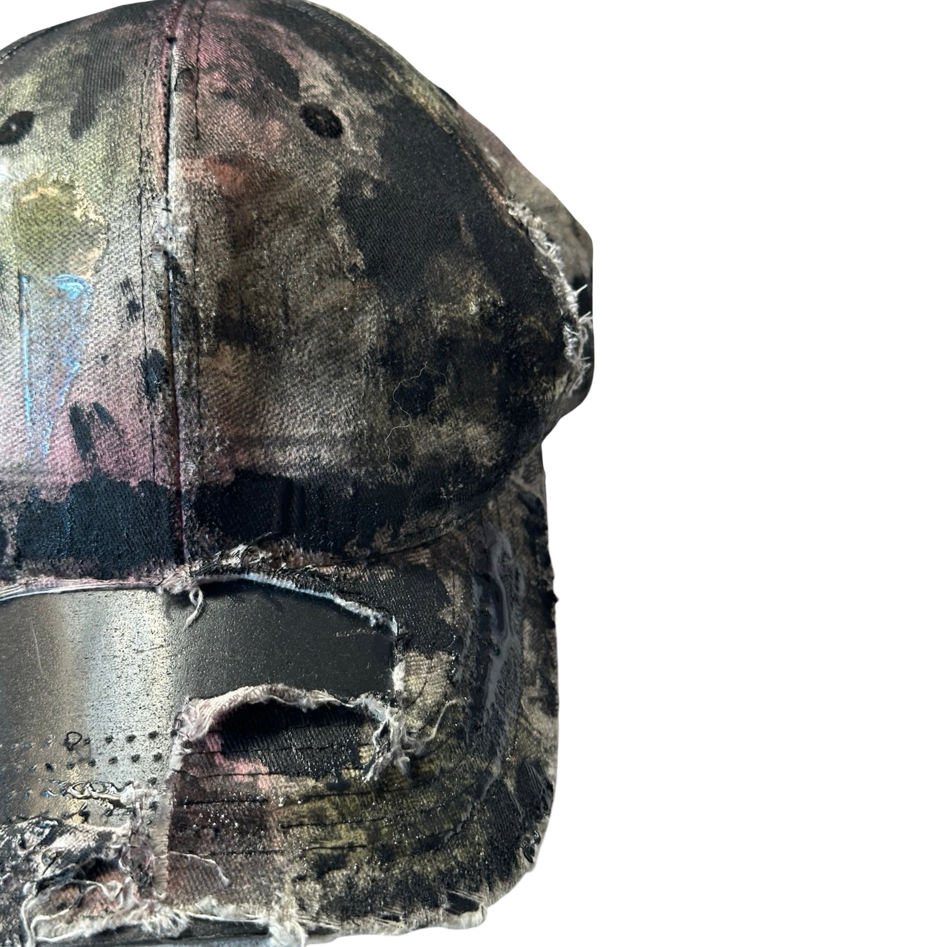 ASTROBOI* Y2K Trompe L'oeil Distressed White & Black Denim Streetwear Hat - flat right 