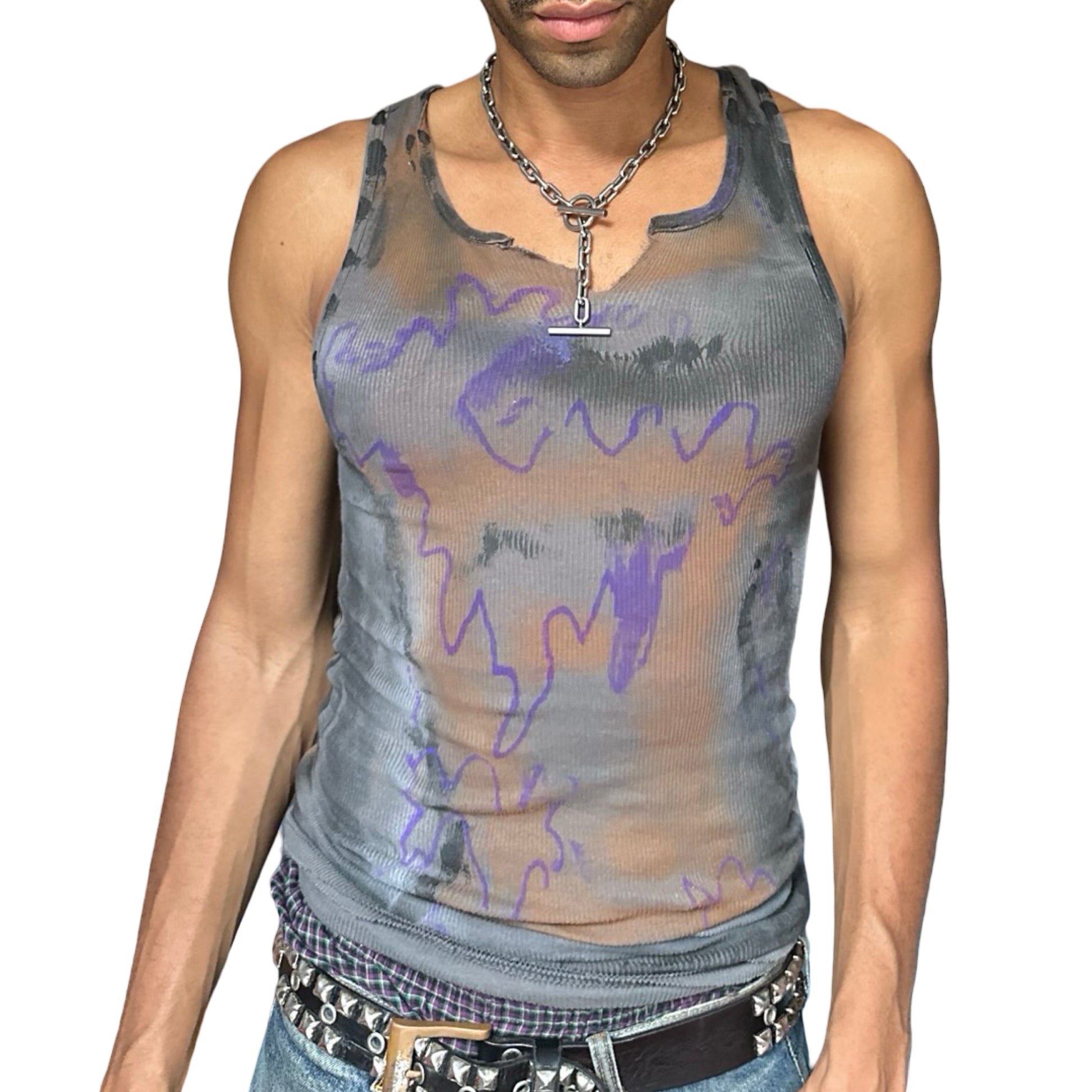 ASTROBOI* x Gildan 'Graffiti' Gray Graphic Print Tank Top - front 