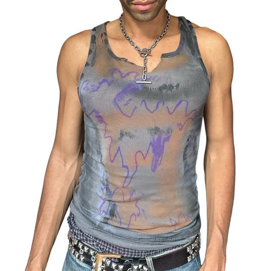 ASTROBOI* x Gildan 'Graffiti' Gray Graphic Print Tank Top - front 