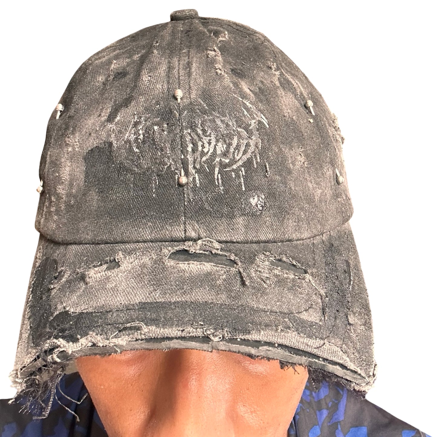 ASTROBOI 'Indie 300' Black Distressed Pierced Half Visor Hat* -  front 