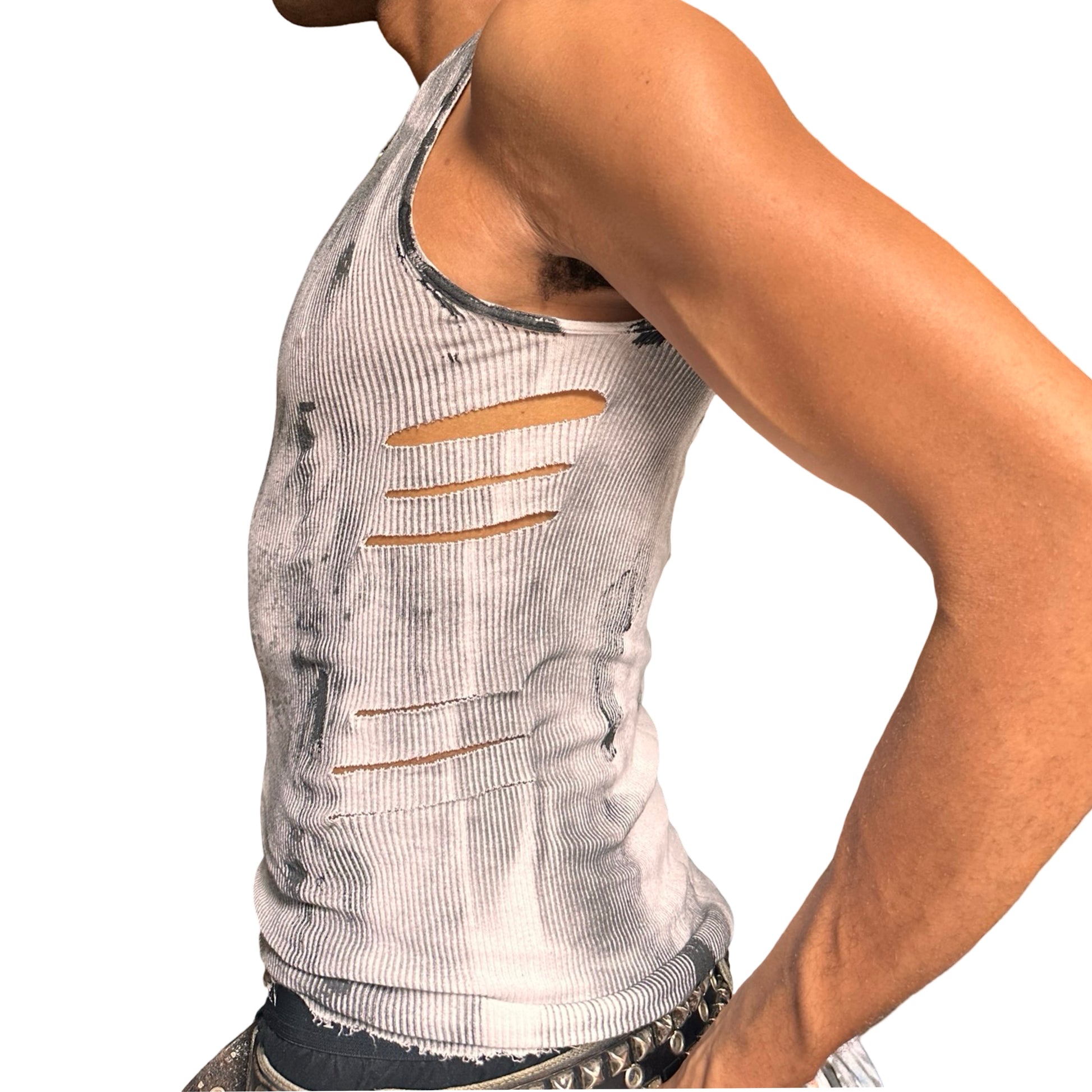 ASTROBOI* x Hanes 'Hero' White Ribbed Black Graphic Print Tank Top - left 