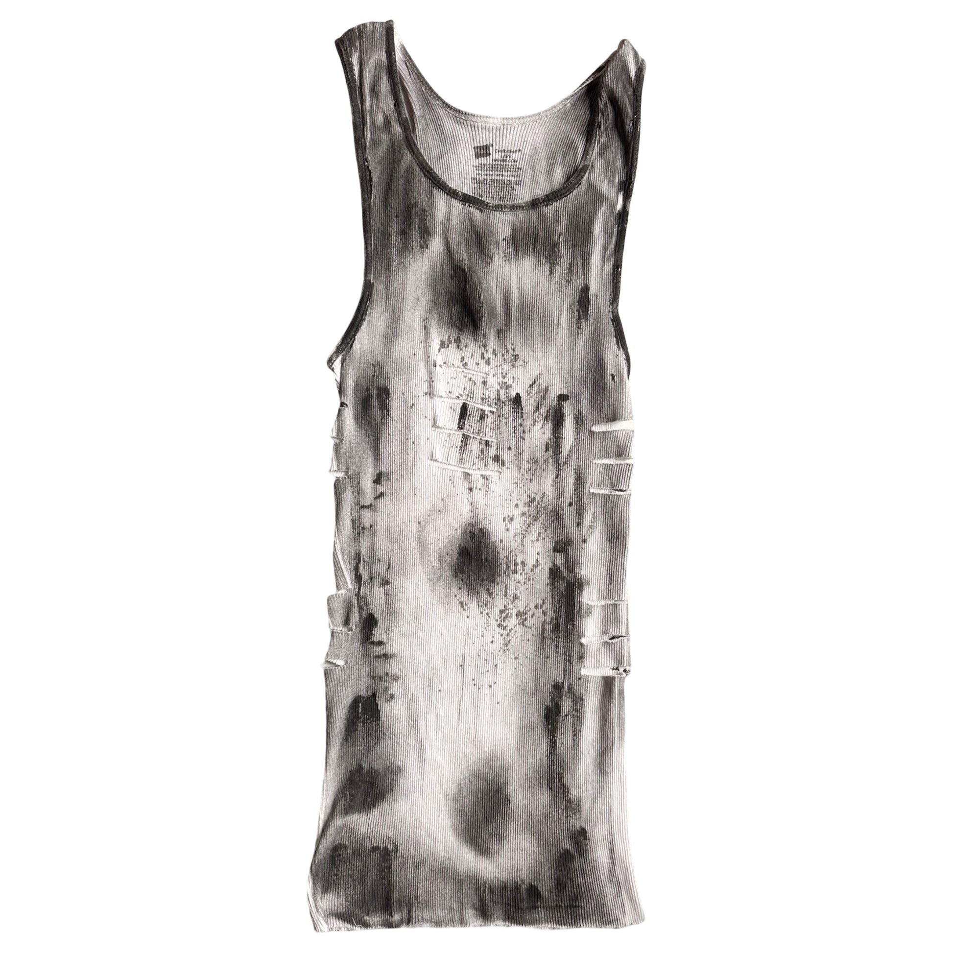 ASTROBOI* x Hanes 'Hero' White Ribbed Black Graphic Print Tank Top - flat front 
