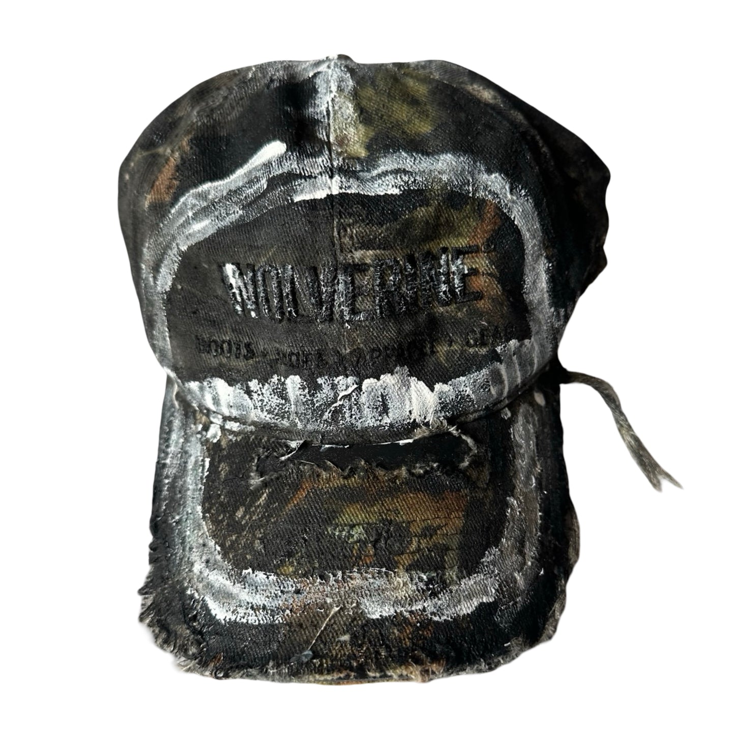 ASTROBOI*&nbsp;x Wolverine Distressed Brown Camo Painted Hat - flat front 