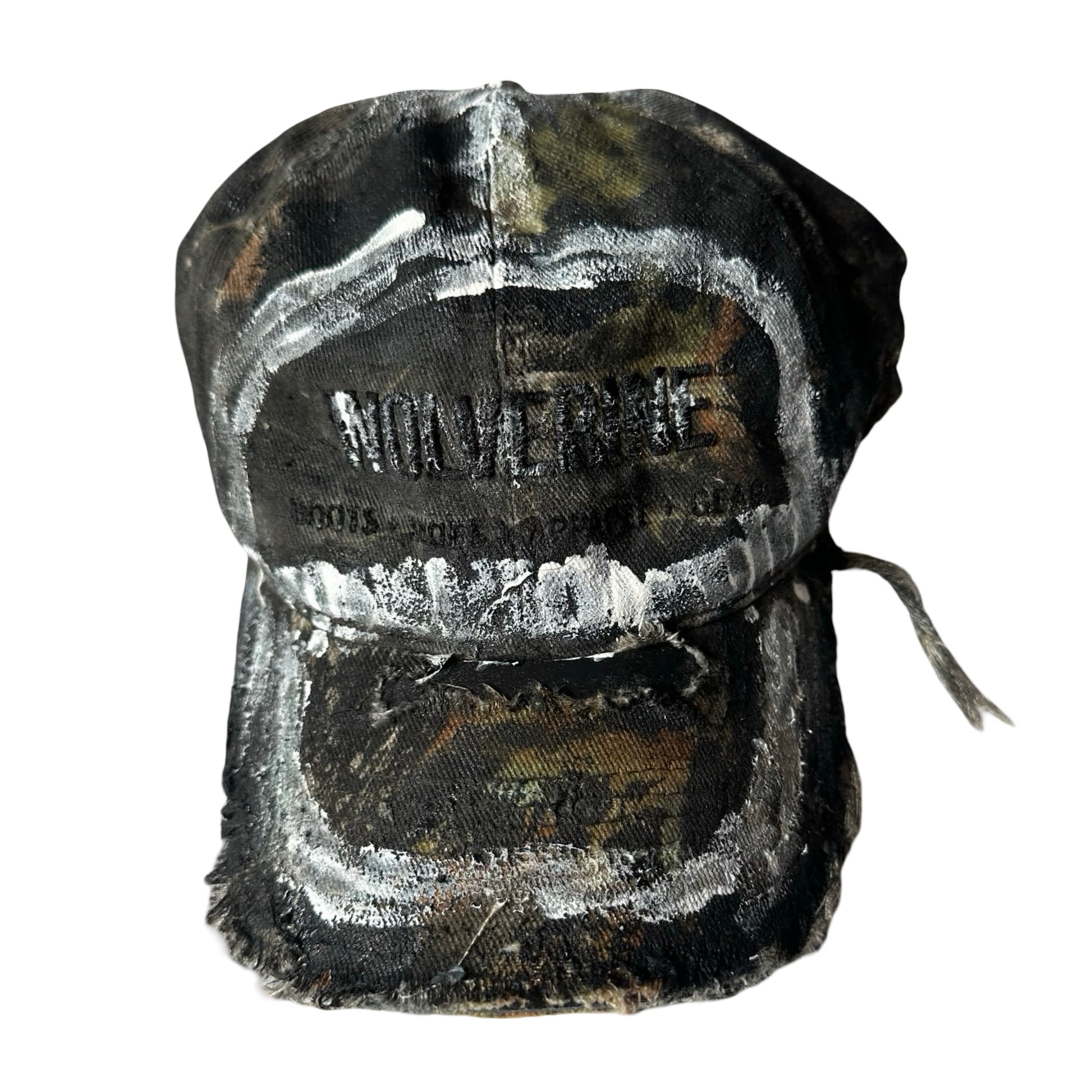 ASTROBOI*&nbsp;x Wolverine Distressed Brown Camo Painted Hat - flat front 