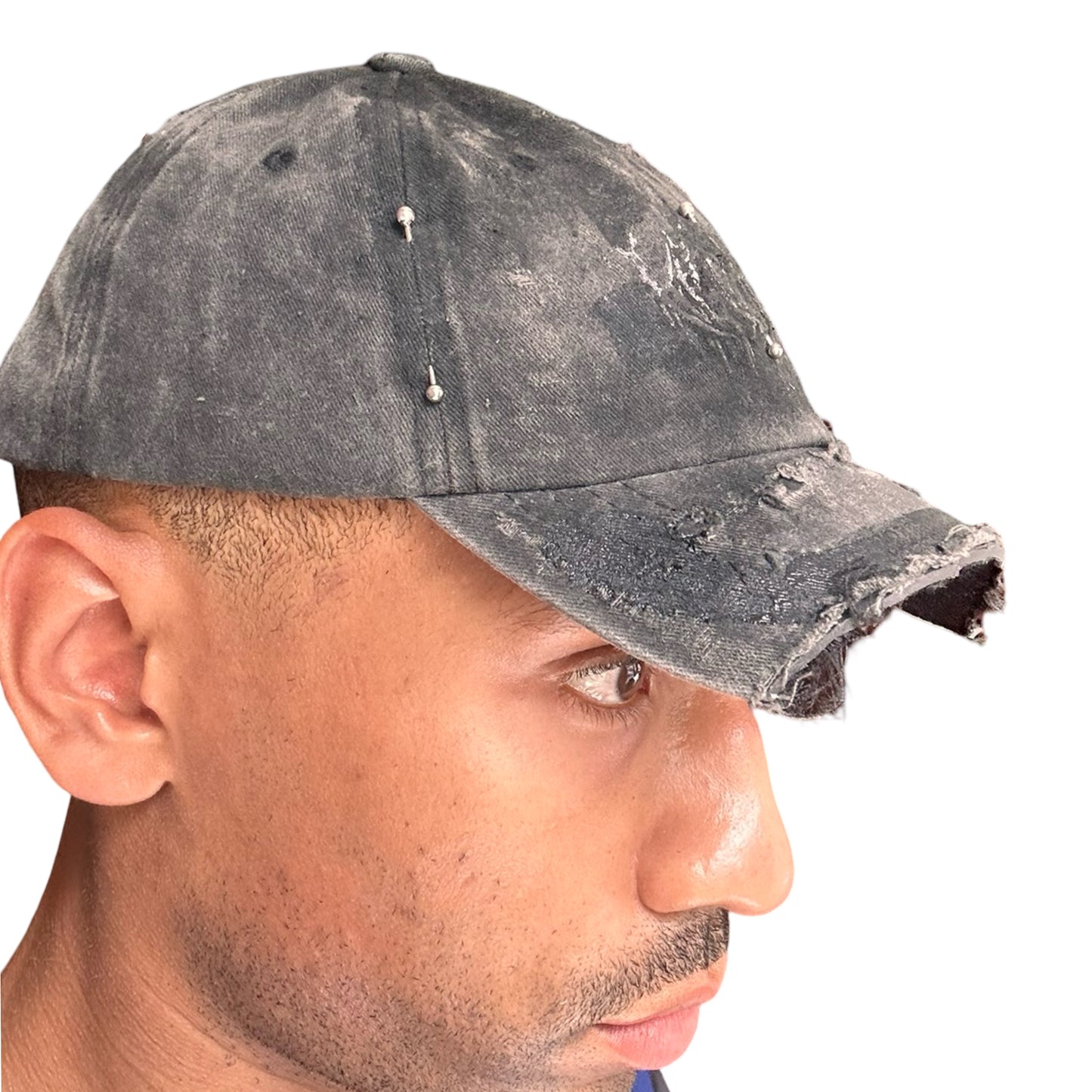 ASTROBOI 'Indie 300' Black Distressed Pierced Half Visor Hat* - right 