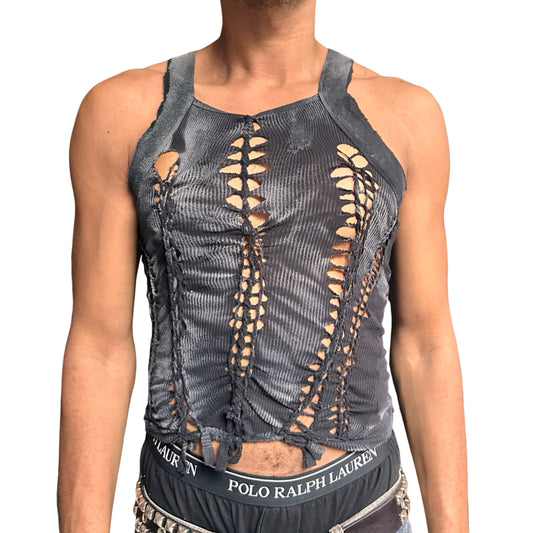 ASTROBOI* Black & White G-Unit Braided Y2K Tank Top – front