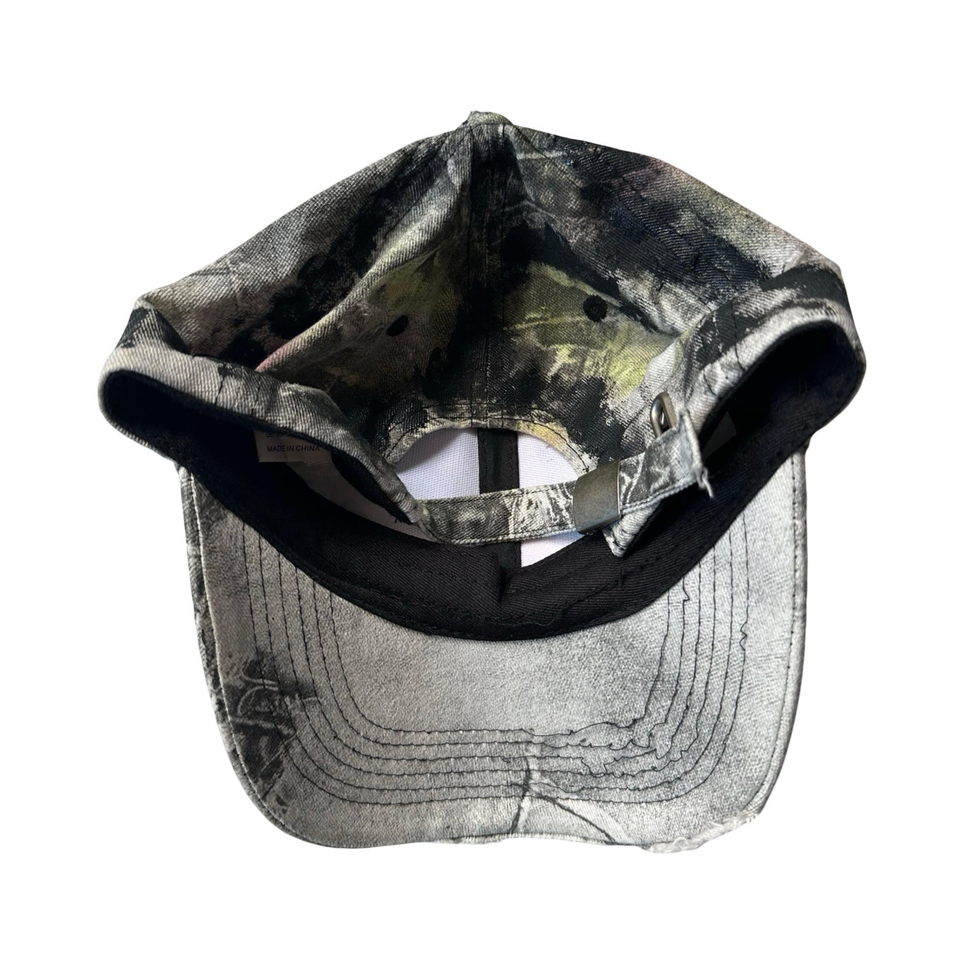 ASTROBOI* Y2K Trompe L'oeil Distressed White & Black Denim Streetwear Hat - flat back