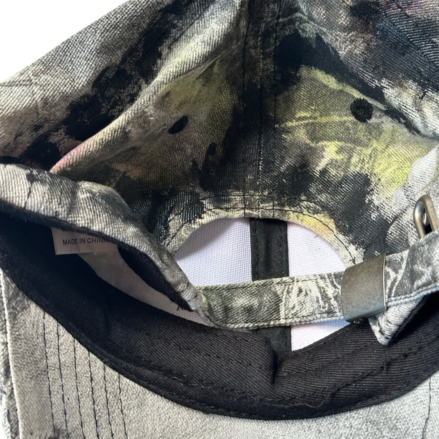 ASTROBOI* Y2K Trompe L'oeil Distressed White & Black Denim Streetwear Hat - flat back 2