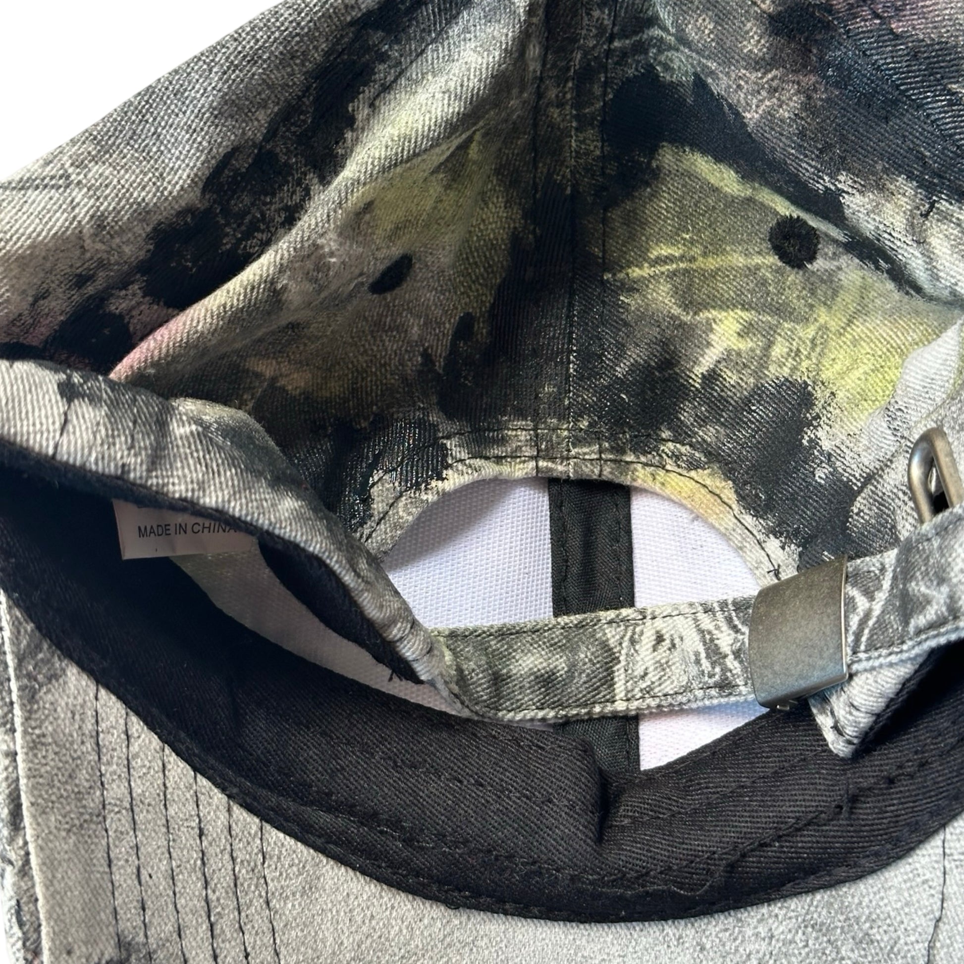 ASTROBOI* Y2K Trompe L'oeil Distressed White & Black Denim Streetwear Hat - flat back 2