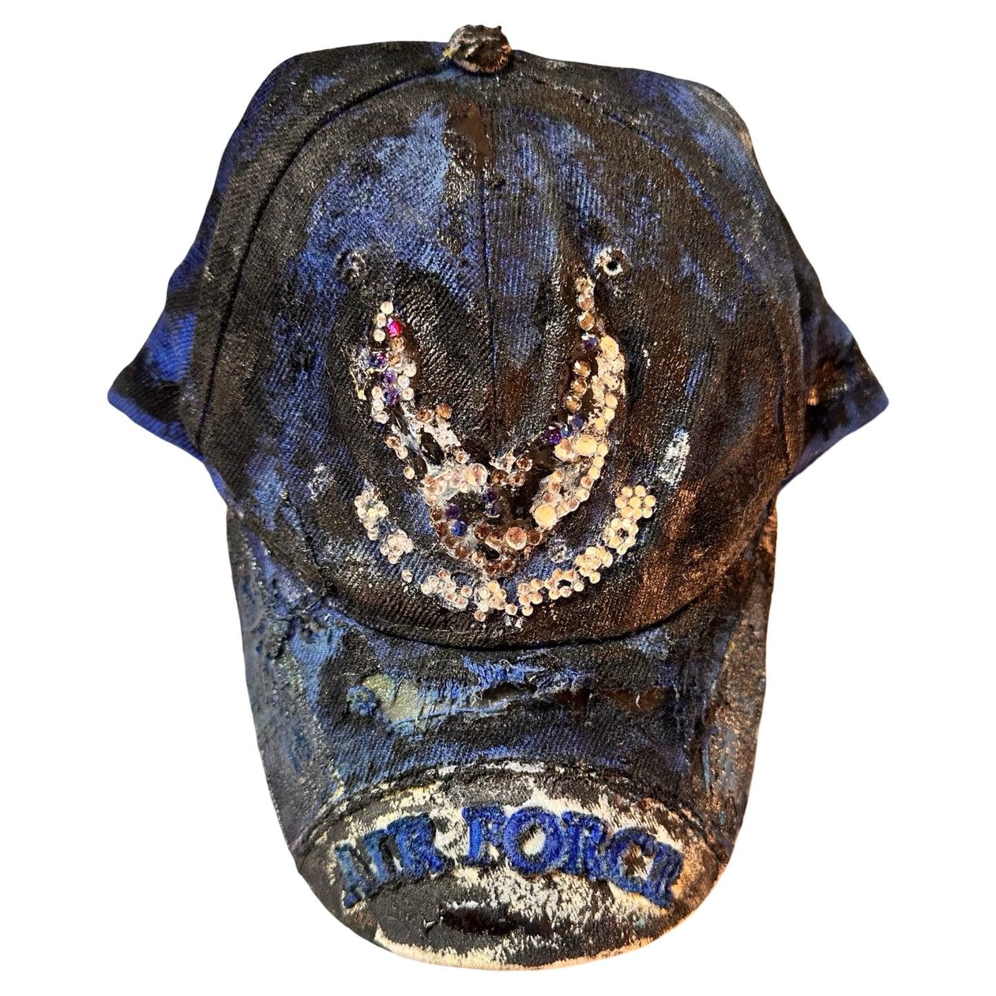 Air Force Blue & Black Distressed Rhinestone Hat