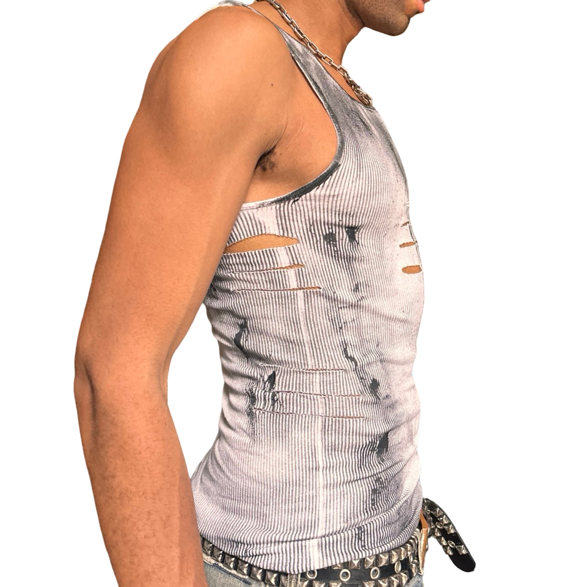 ASTROBOI* x Hanes 'Hero' White Ribbed Black Graphic Print Tank Top - right 