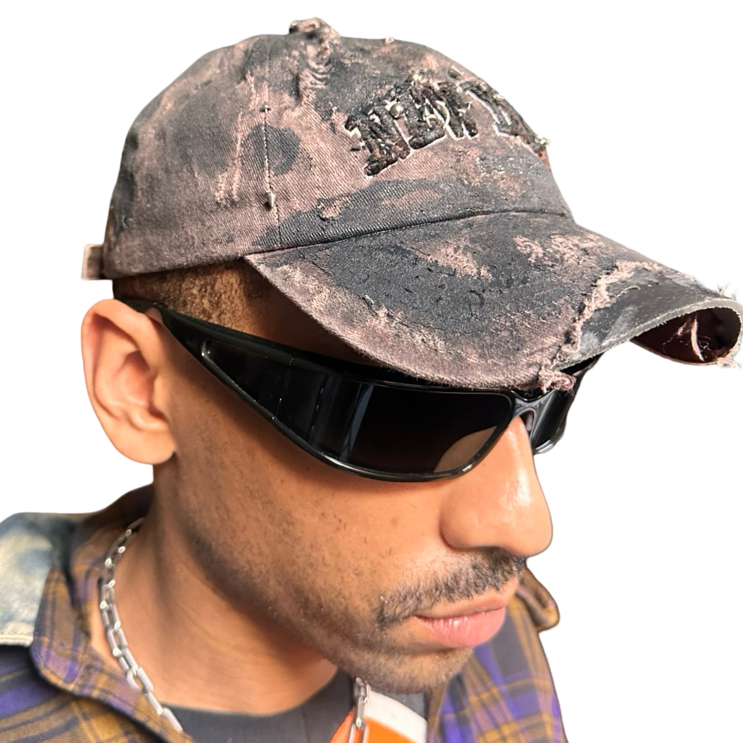 ASTROBOI* NEW YORK 'Soil' Brown & Black Distressed Pierced Hat