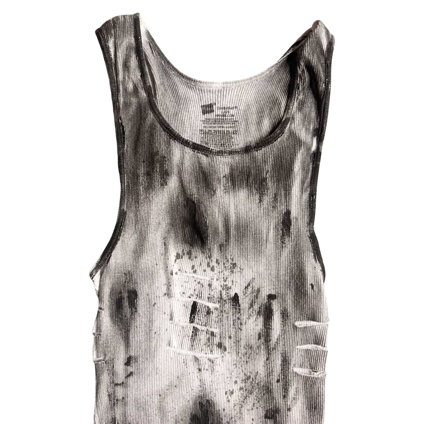 ASTROBOI* x Hanes 'Hero' White Ribbed Black Graphic Print Tank Top - flat front top