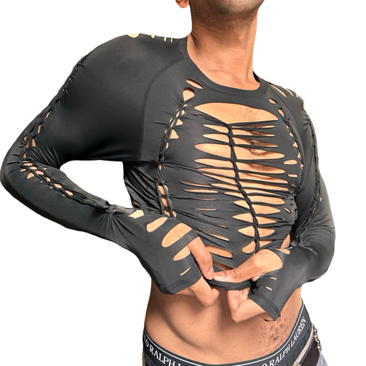 ASTROBOI* ‘Neo’ Black Braided Compression Long Sleeve Top – front 1