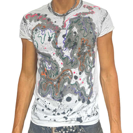 ASTROBOI* x Hanes 'Multicolor' White Painted Graphic T-shirt - front 