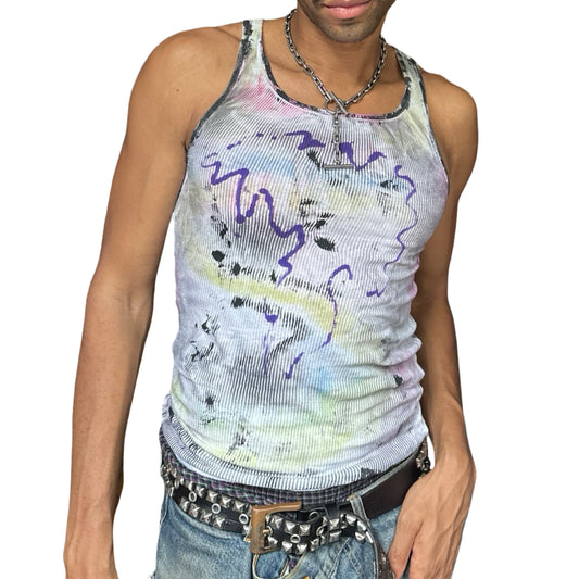 ASTROBOI* x Hanes 'Plum' White Graphic Print Tank Top - front 