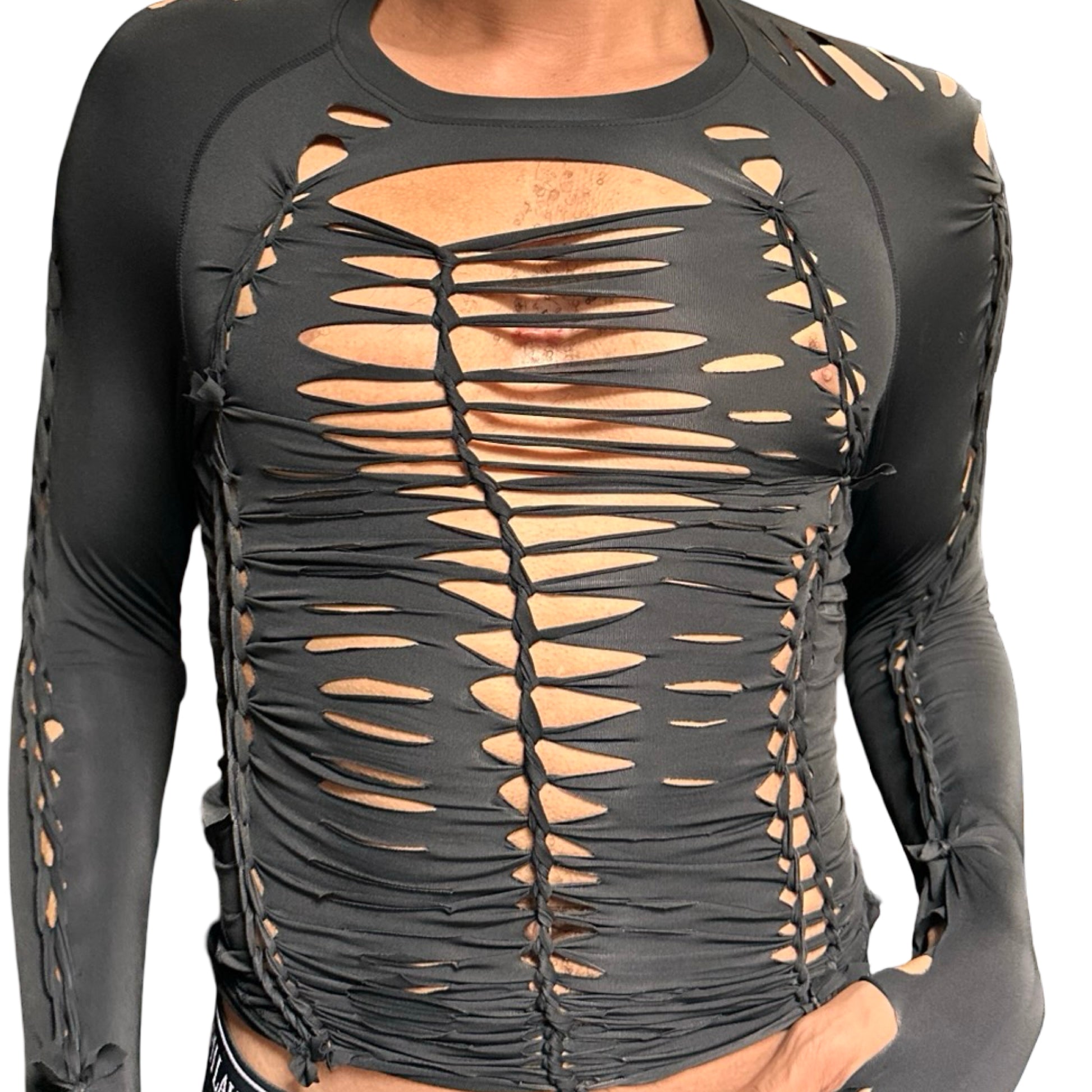 ASTROBOI* ‘Neo’ Black Braided Compression Long Sleeve Top – front 2