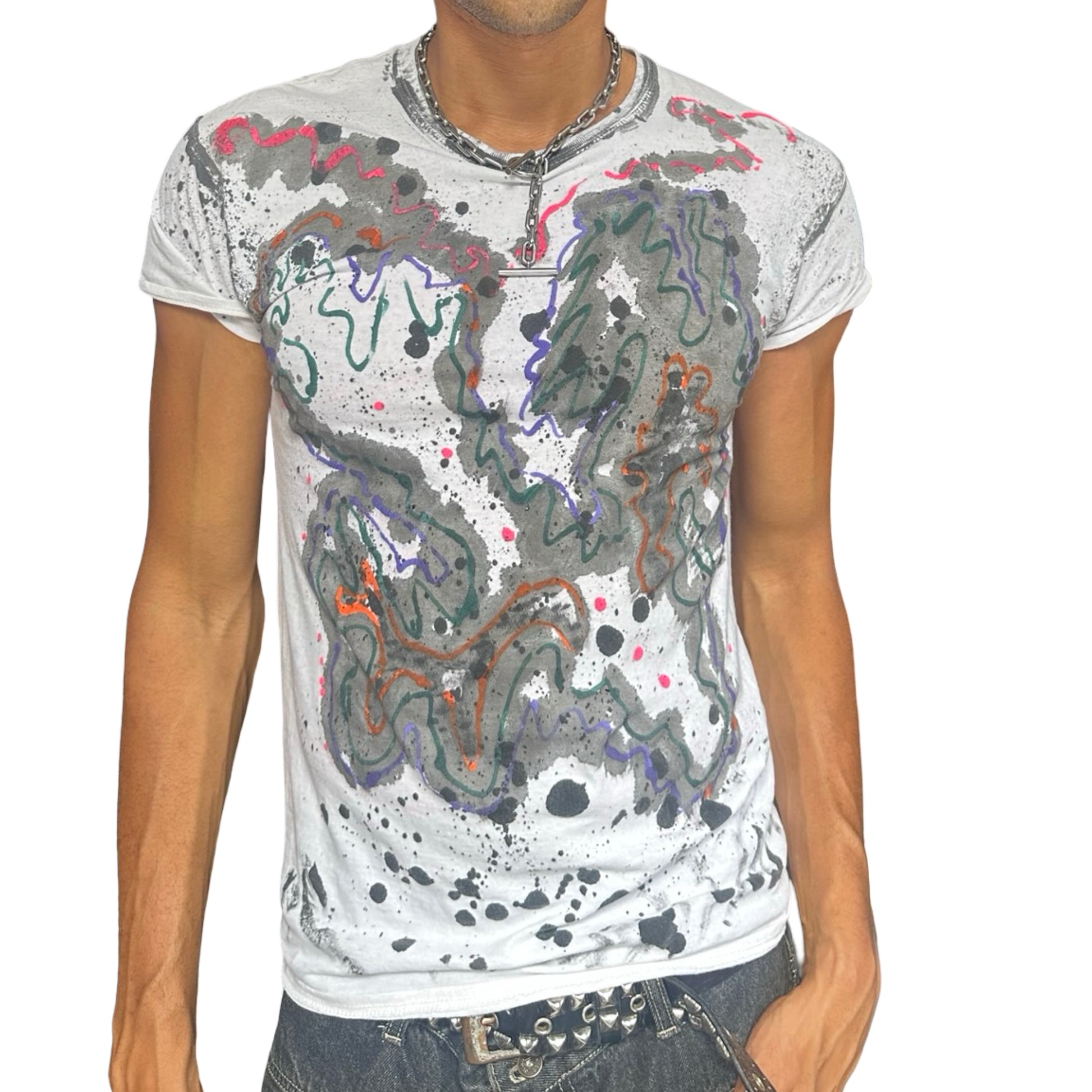 ASTROBOI* x Hanes 'Multicolor' White Painted Graphic T-shirt - front 2