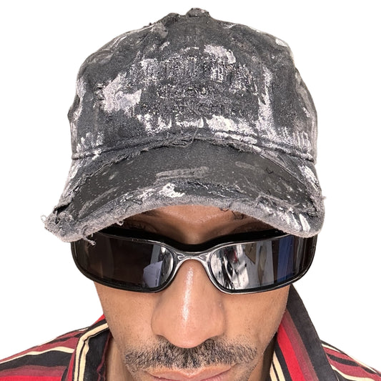 ASTROBOI* 'Cali' Black & White Painted Distressed Deconstructed Hat - front 