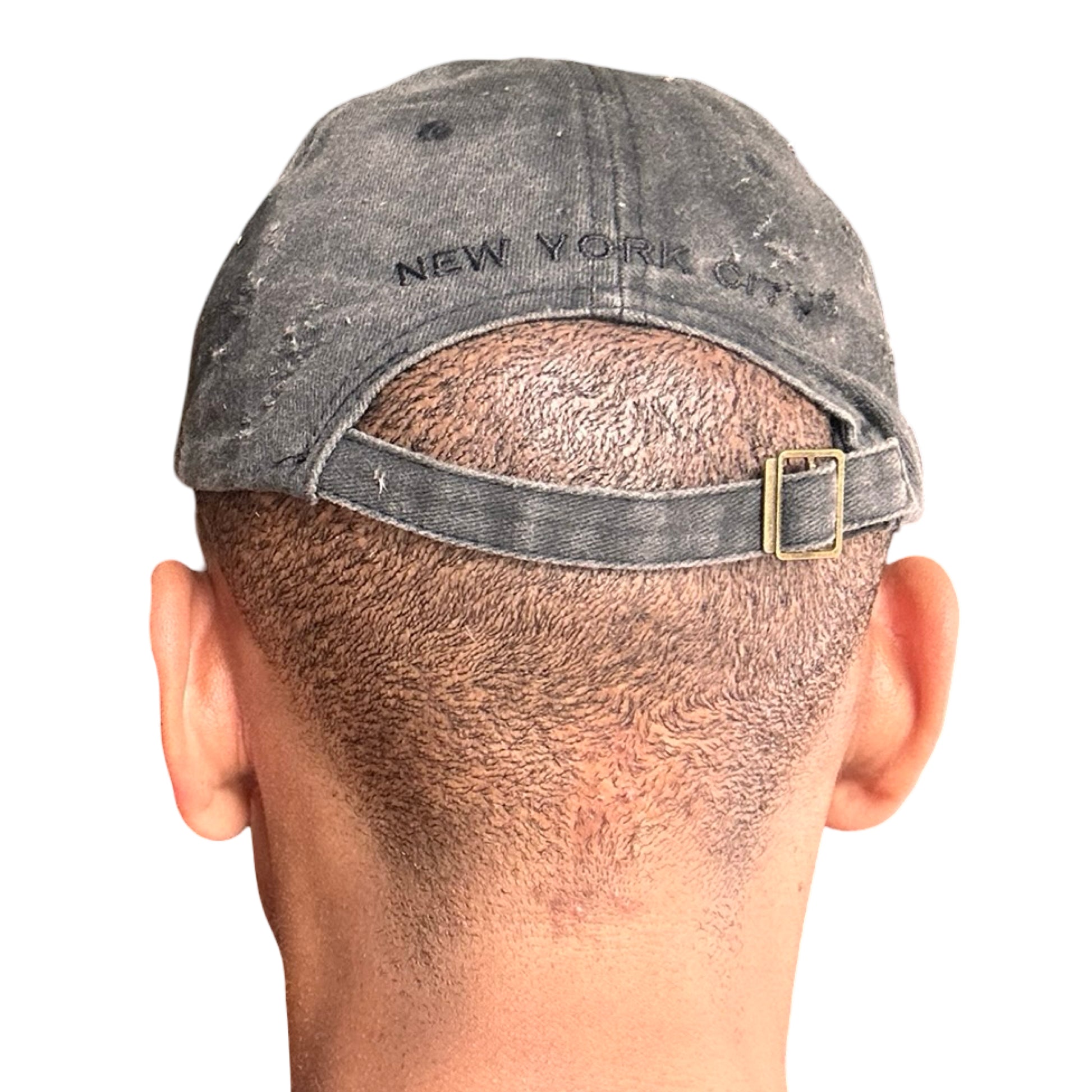 ASTROBOI* 'Kinky' New York Black Distressed Pierced Half Visor Hat - back 