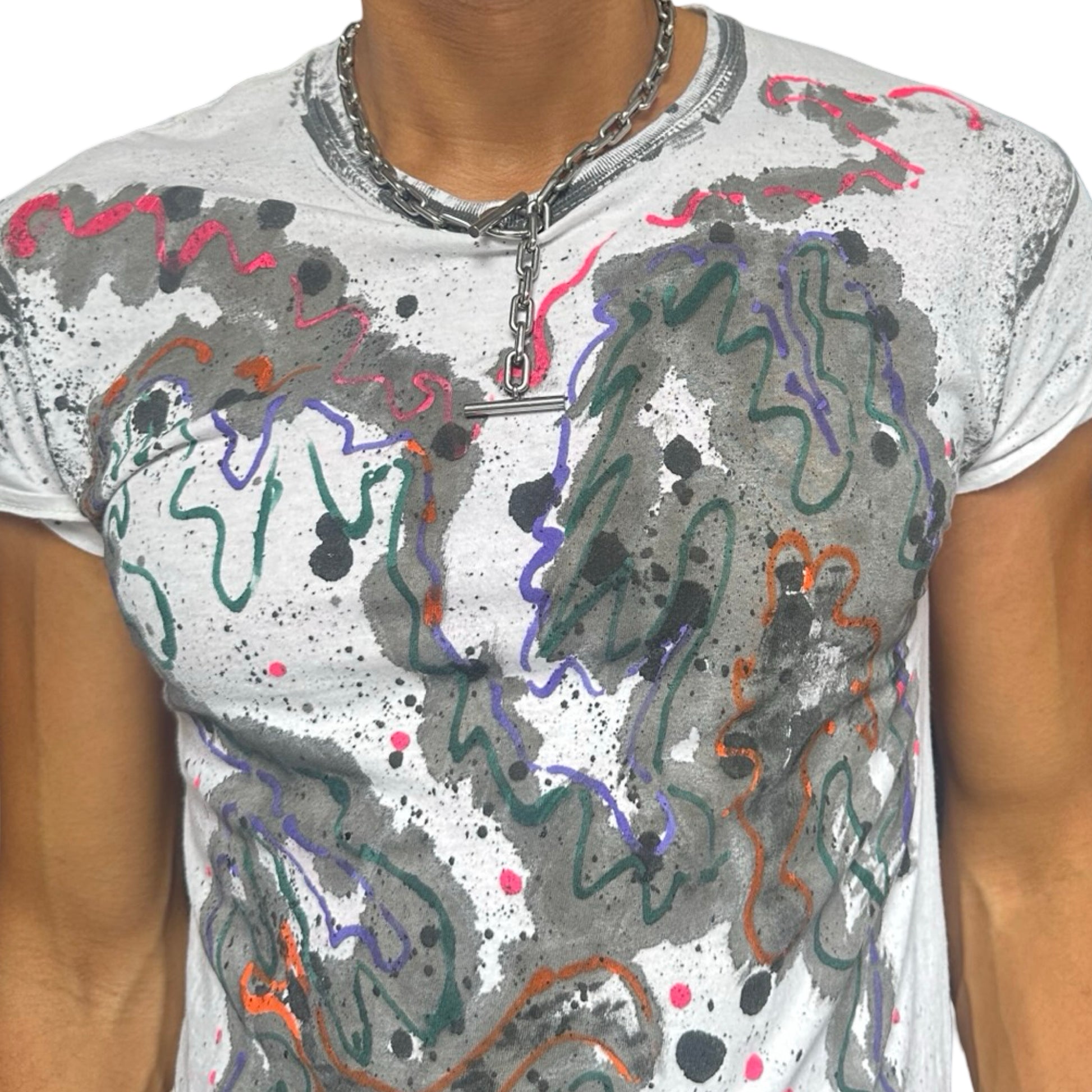 ASTROBOI* x Hanes 'Multicolor' White Painted Graphic T-shirt - front detail 
