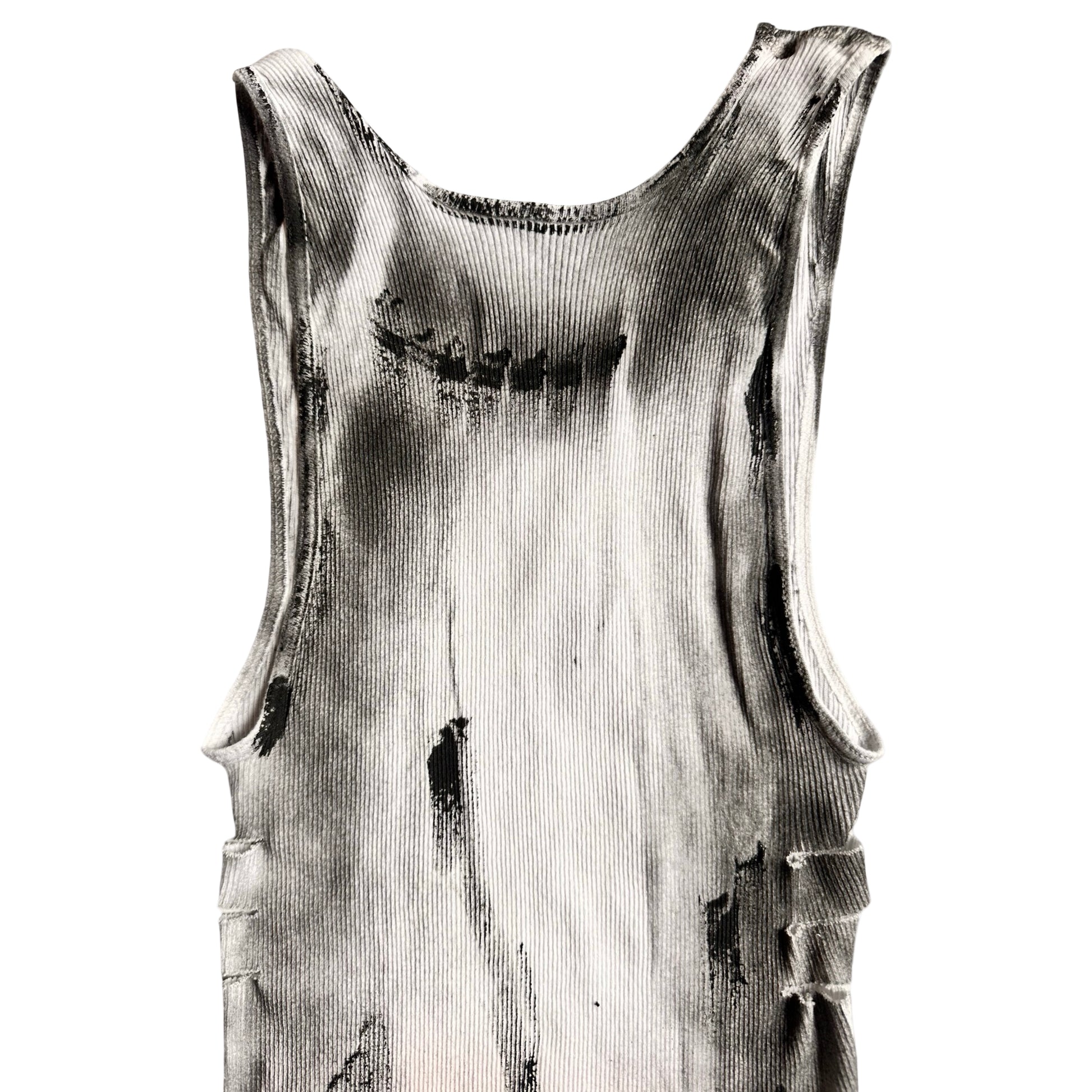 ASTROBOI* x Hanes 'Hero' White Ribbed Black Graphic Print Tank Top - flat back top 